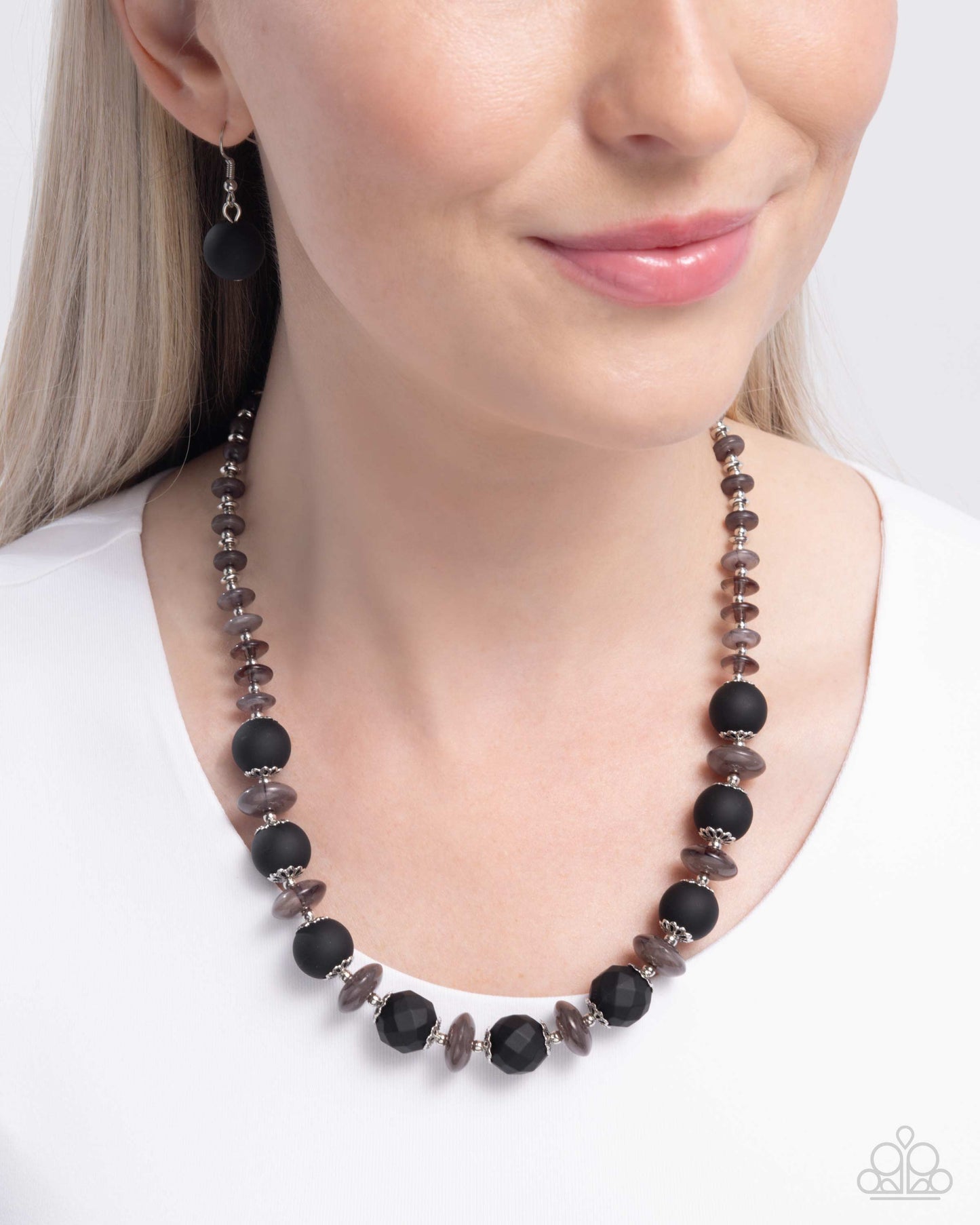 Cloudy with a Chance of CHARACTER - Black & Smoky Bead Necklace Paparazzi N2942