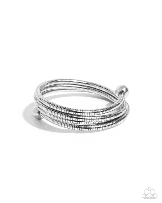 Calmly Coiled - Silver Coil Bracelet Paparazzi B2318