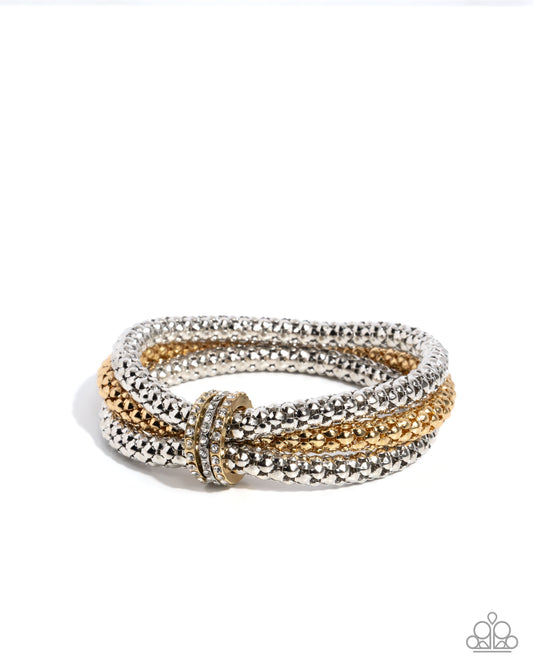 Faceted Facade - Multi Gold & Silver Stretch Bracelet Life Of The Party May 2025 Paparazzi B2174