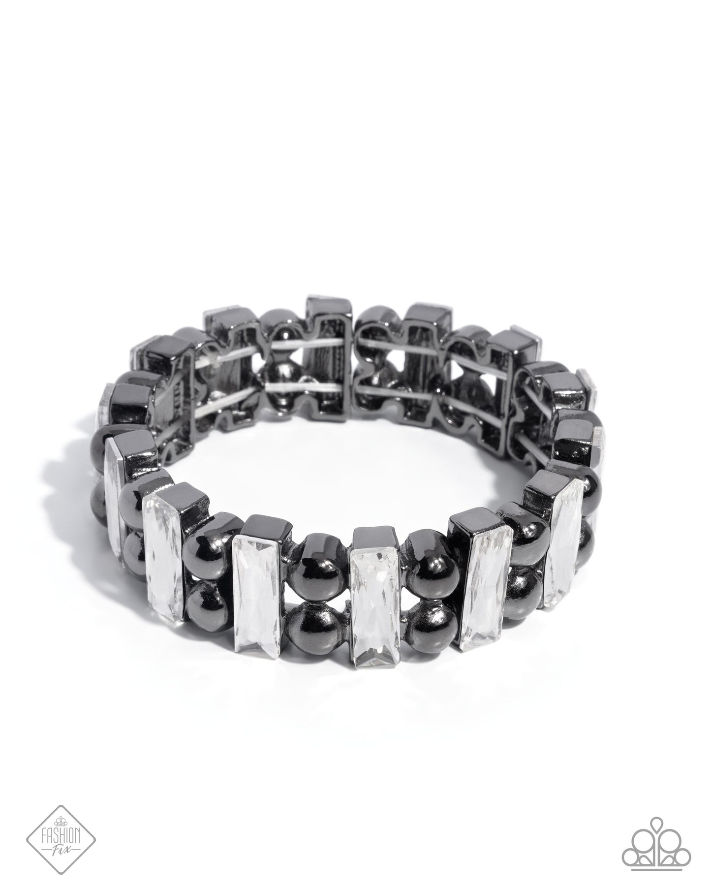 Assertive Admiration - Black Gunmetal White Gem Stretch Bracelets April 2025 Magnificent Musings Fashion Fix Paparazzi