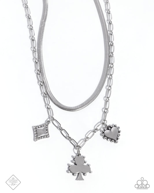 Sentimental Sunset - White Rhinestone & Silver Snake Chain Necklace Sunset Sightings April 2025 Fashion Fix Paparazzi N3155