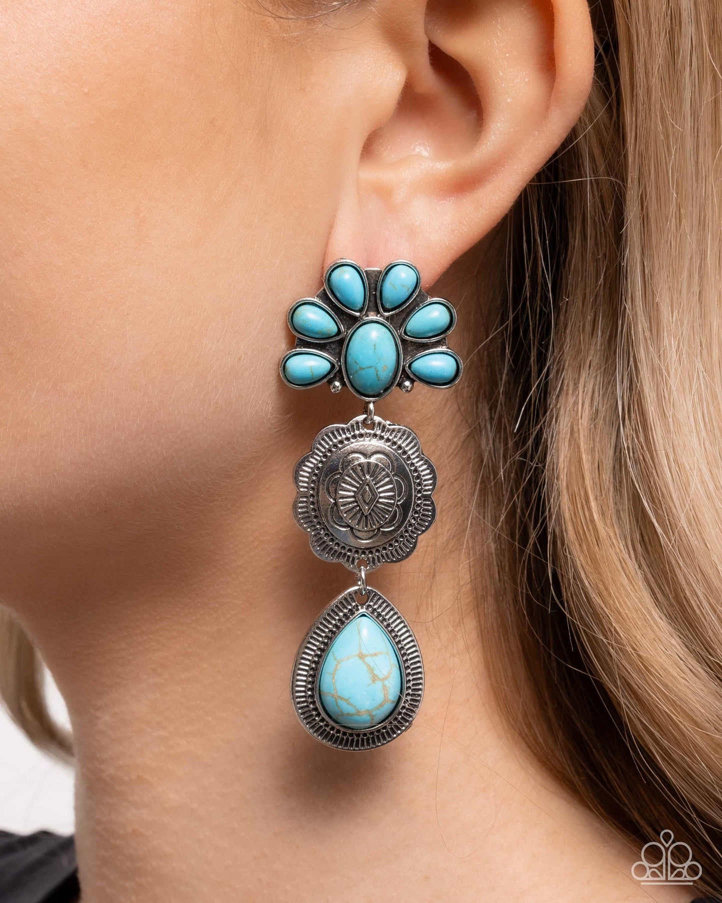 Handcrafted Haul - Blue Turquoise Stone Santa Fe Style Earring Paparazzi E2968