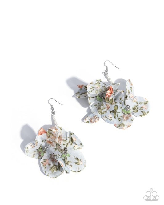 Flourishing Fantasia - Green Floral Fabric Flower Earring Paparazzi Empower Me Pink 2025 E2740