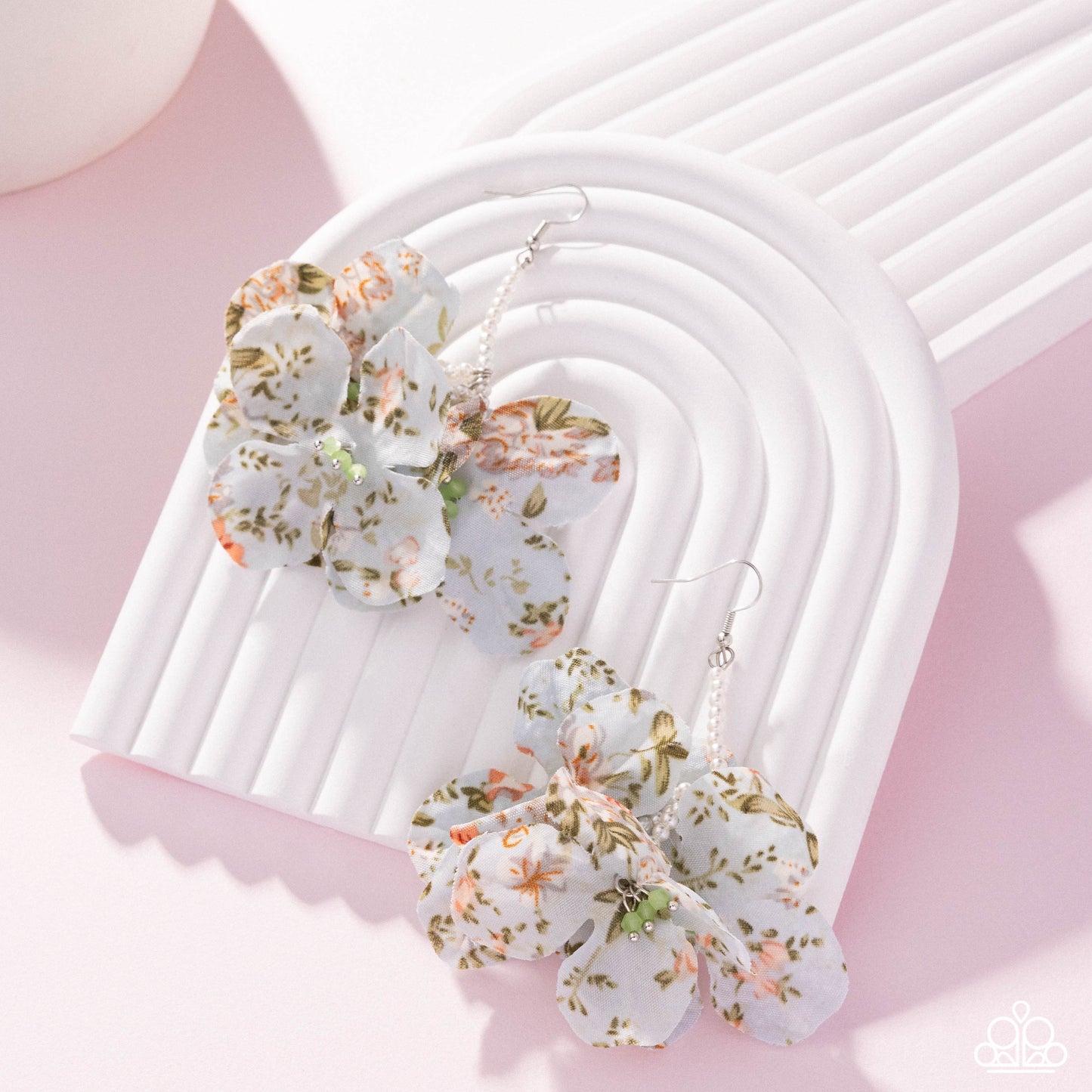 Flourishing Fantasia - Green Floral Fabric Flower Earring Paparazzi Empower Me Pink 2025