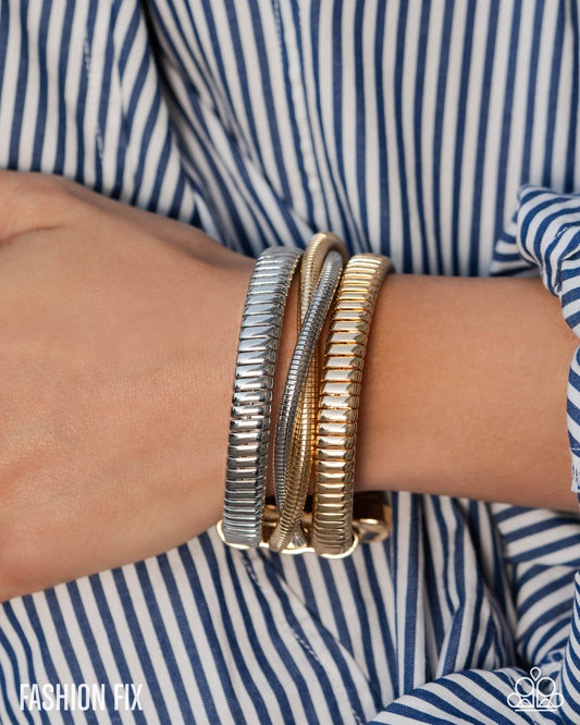 Resolute Recognition - Multi Gold & Silver Omega Chain Cuff Bracelet Magnificent Musings Fashion Fix June 2025 Paparazzi B2250