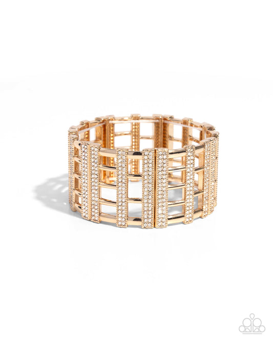 Vertical Vanity - Gold & White Rhinestone Stretch Bracelet Paparazzi