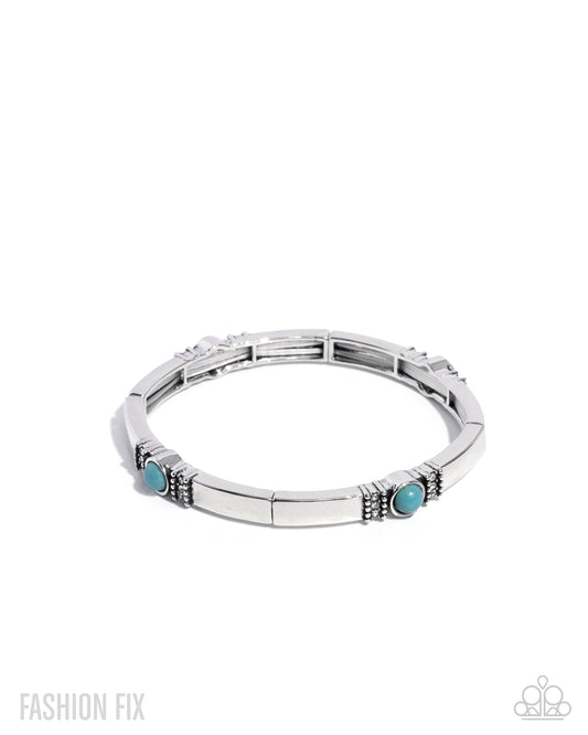 Badlands Beginning - Blue Turquoise Stone Silver Stretch Bracelet Simply Santa Fe May 2025 Fashion Fix Paparazzi B2222