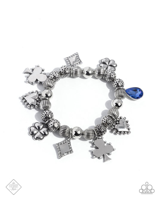 Spirited Sentiment - Blue Stretch Bracelet April 2025 Sunset Sightings Fashion Fix Paparazzi B2309
