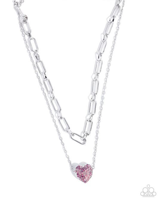 Electric Energy - Pink Rhinestone Heart Pendant Necklace Paparazzi N3335