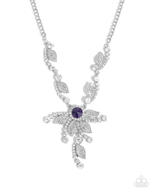Cinematic Chic - Purple & White Rhinestone Floral Style Pendant Necklace Paparazzi N3106