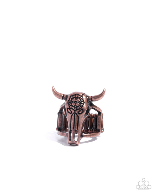 Whimsical Wildlife - Copper Cow Skull Santa Fe Style Ring Paparazzi R0896