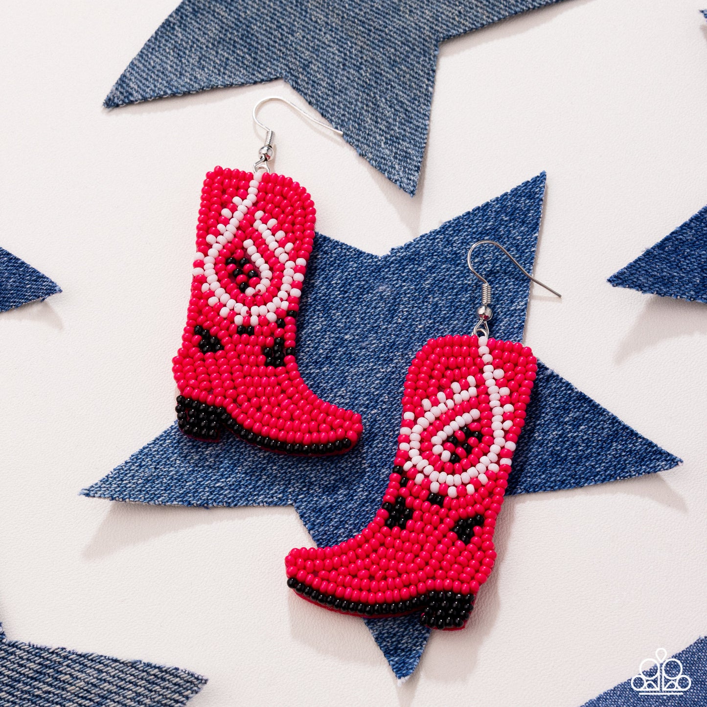 Western Webbing - Pink Seed Bead Cowboy Boot Santa Fe Style Earring Paparazzi E2970
