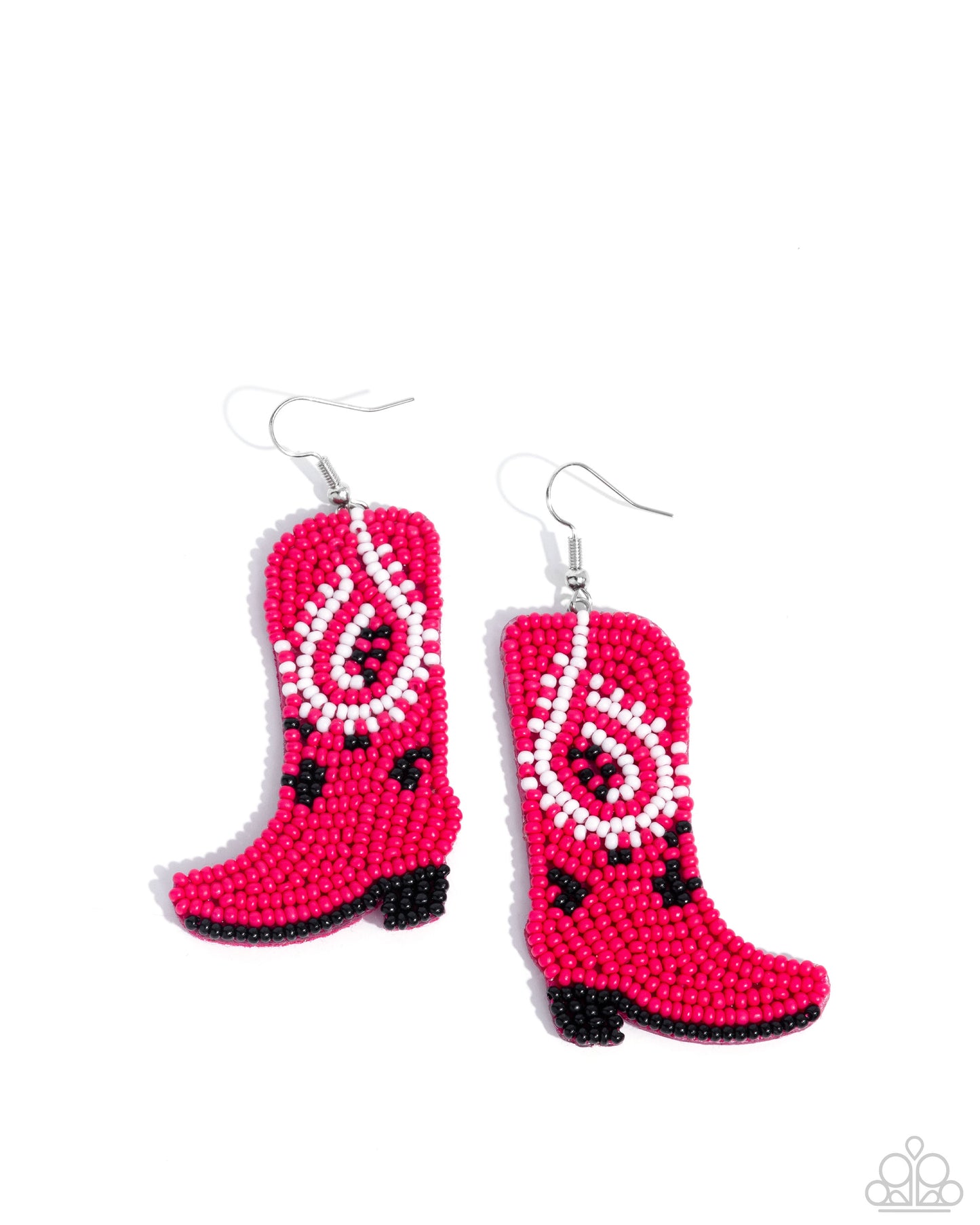 Western Webbing - Pink Seed Bead Cowboy Boot Santa Fe Style Earring Paparazzi E2970