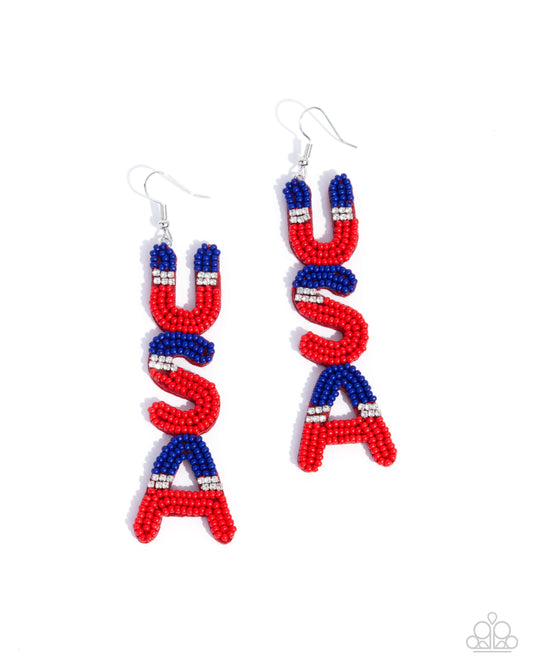 Pampered Patriot - Multicolored Red, White, Blue Seed Bead USA Patriotic Earring Paparazzi E2947