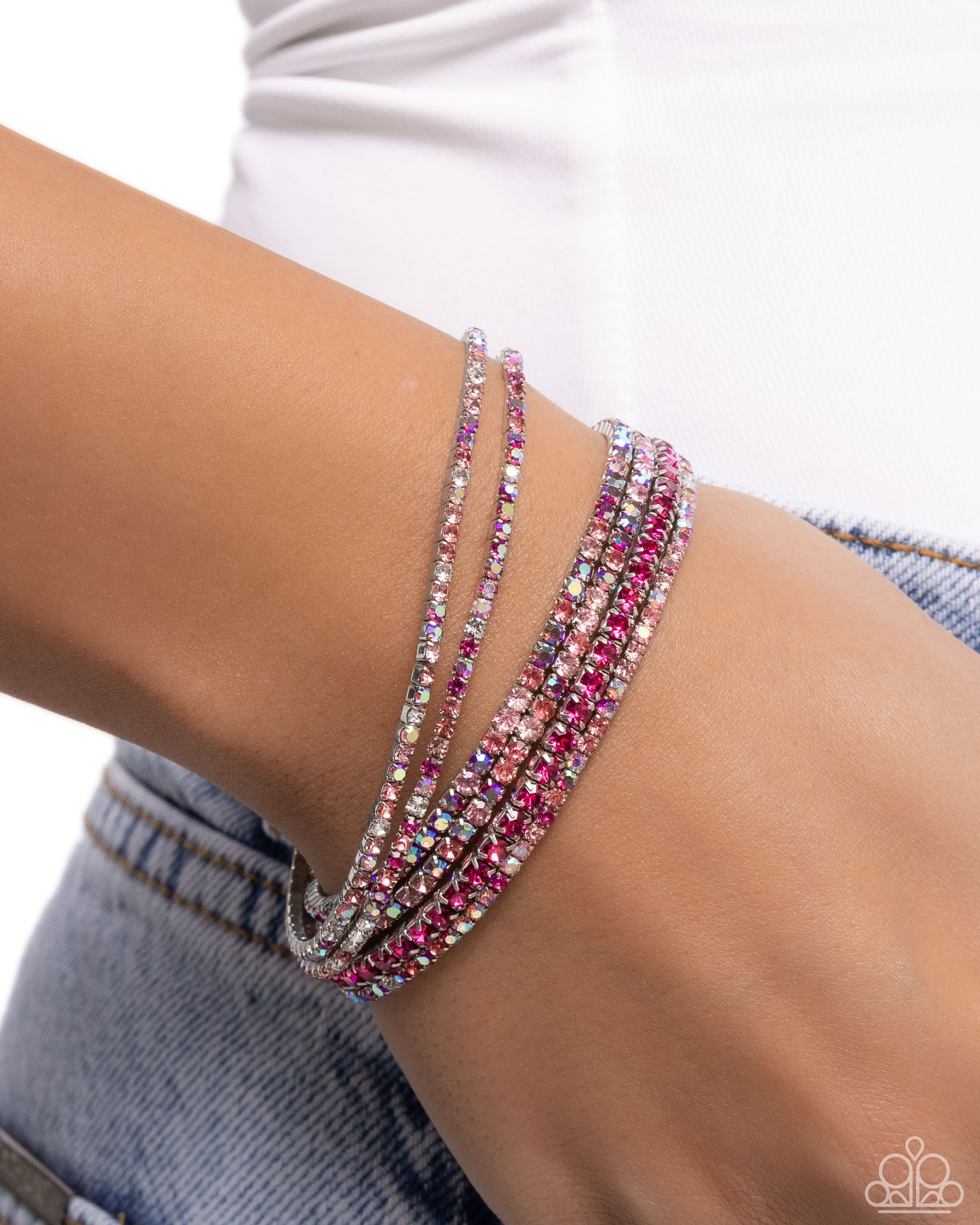 Rhinestone Review - Pink & Iridescent Set Of 6 Stretch Bracelet Paparazzi B2048