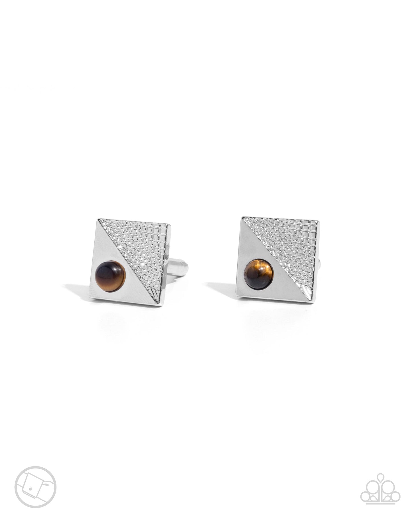 Some Serious Studs - Brown Tiger's Eye Stone Silver Rustic Cuff Links Paparazzi CL002