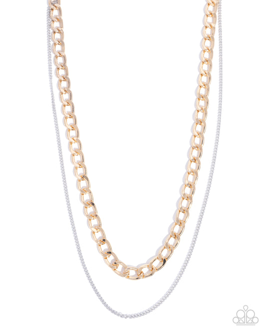 CHAIN-ge of Heart - Multi Gold Curb & Silver Layered Chain Necklace Paparazzi N3647