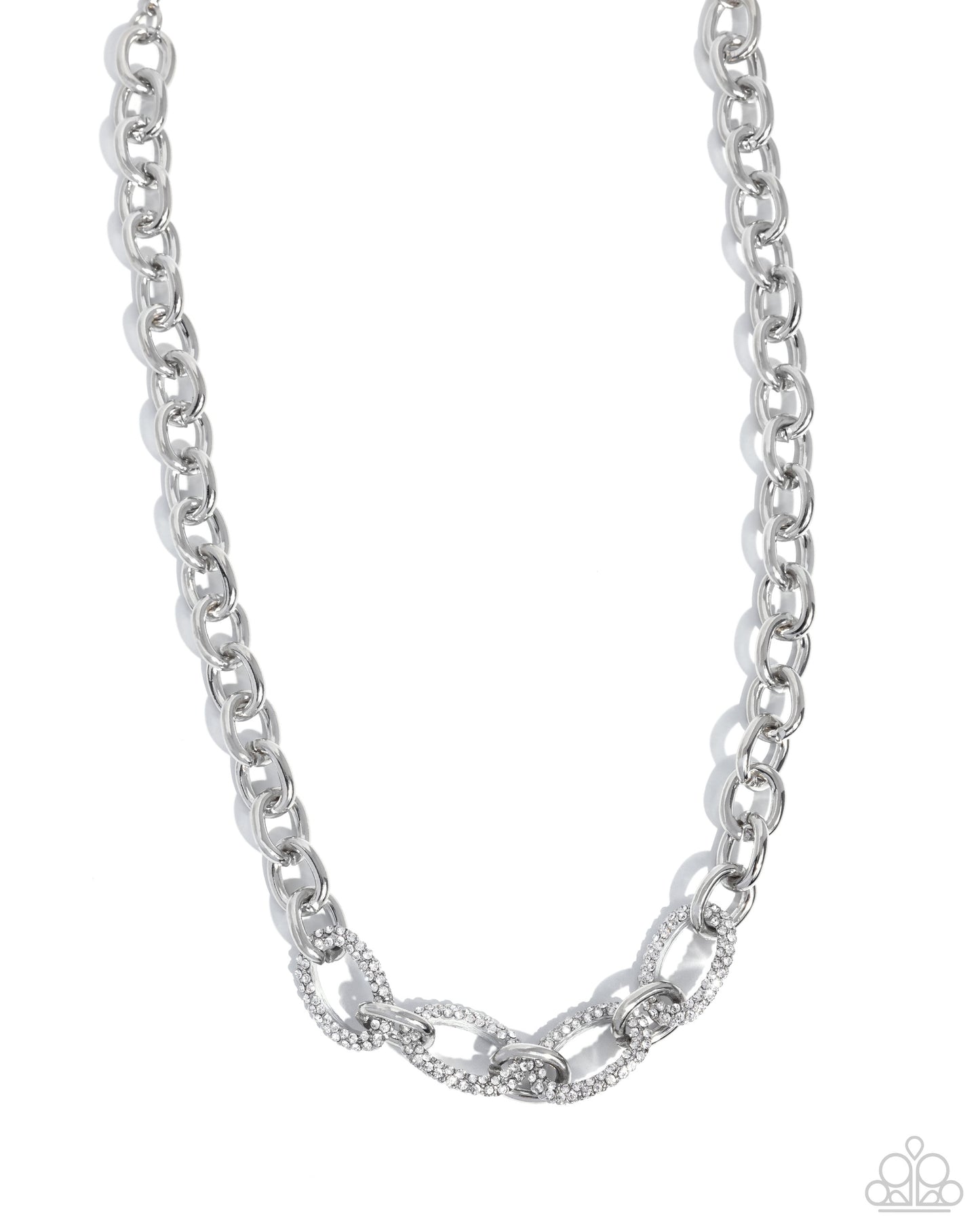 Boogie Bling - White Rhinestone Silver Oversized Link Necklace Paparazzi N3233