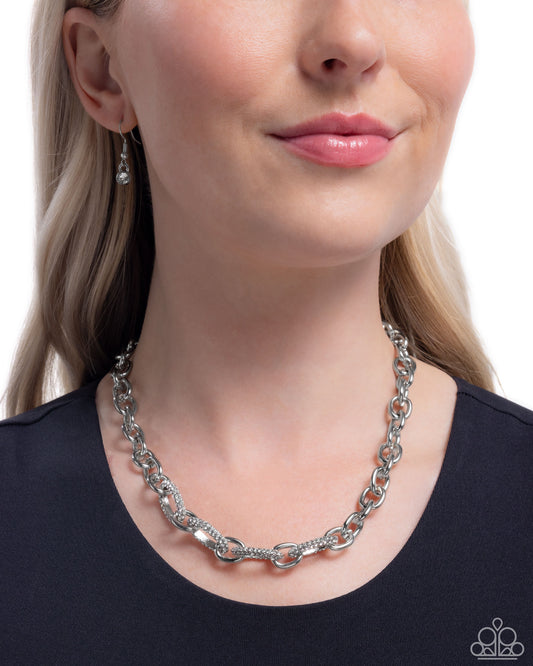 Boogie Bling - White Rhinestone Silver Oversized Link Necklace Paparazzi N3233