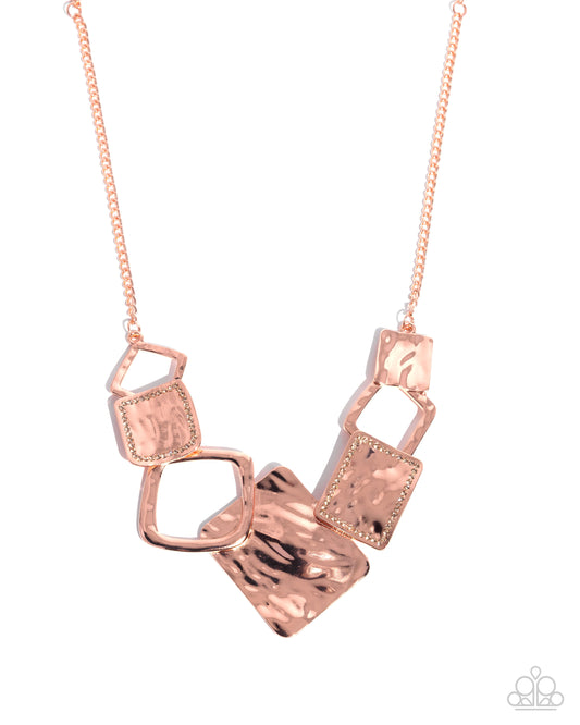 Layered Luxury - Copper - Shiny Copper Hammered Geometric Necklace Paparazzi N3441