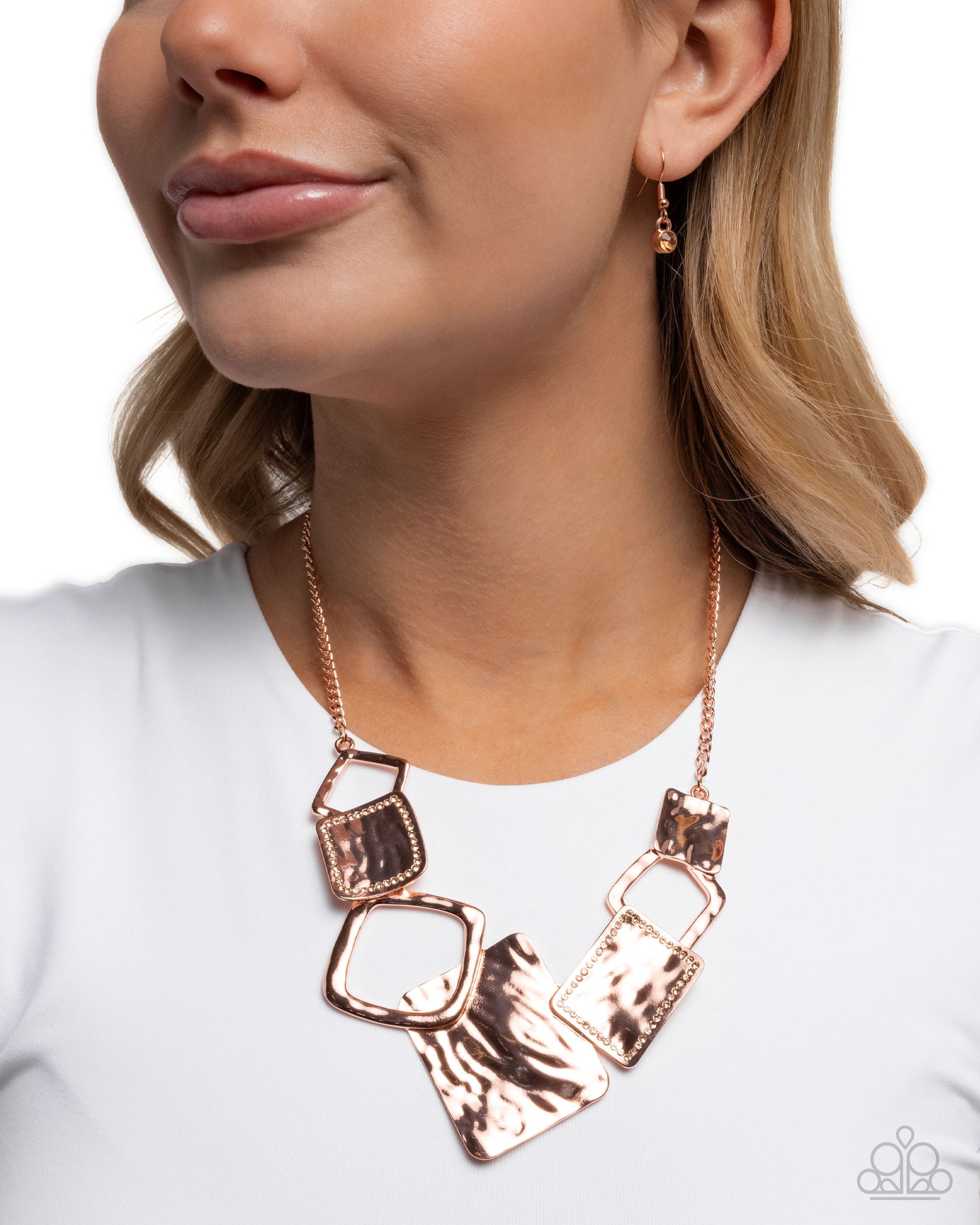 Layered Luxury - Copper - Shiny Copper Hammered Geometric Necklace Paparazzi N3441