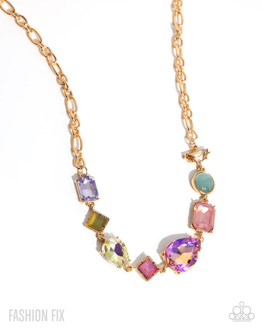 Vintage Virtue - Multicolored Gems, Rhinestone & Cat's Eye Stone Necklace Fiercely 5th Ave May 2025 Paparazzi N3358