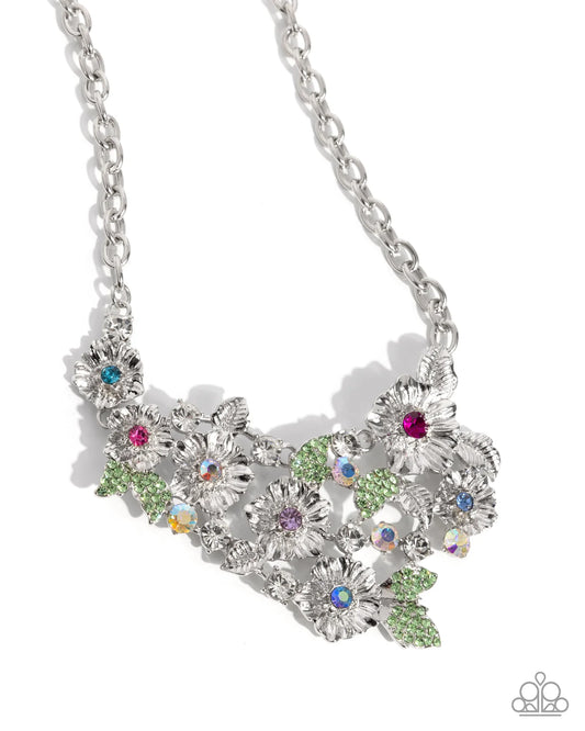 Head-Turning Haute Multicolored Gem Silver Flower Necklace Life Of The Party June 2025 Paparazzi N3490