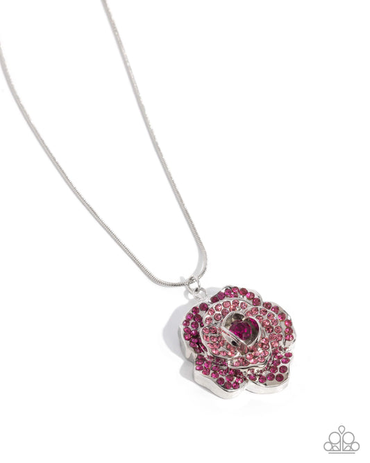 Blossoming Belle - Pink Rose Flower Necklace April 2025 Life Of The Party Paparazzi N2959