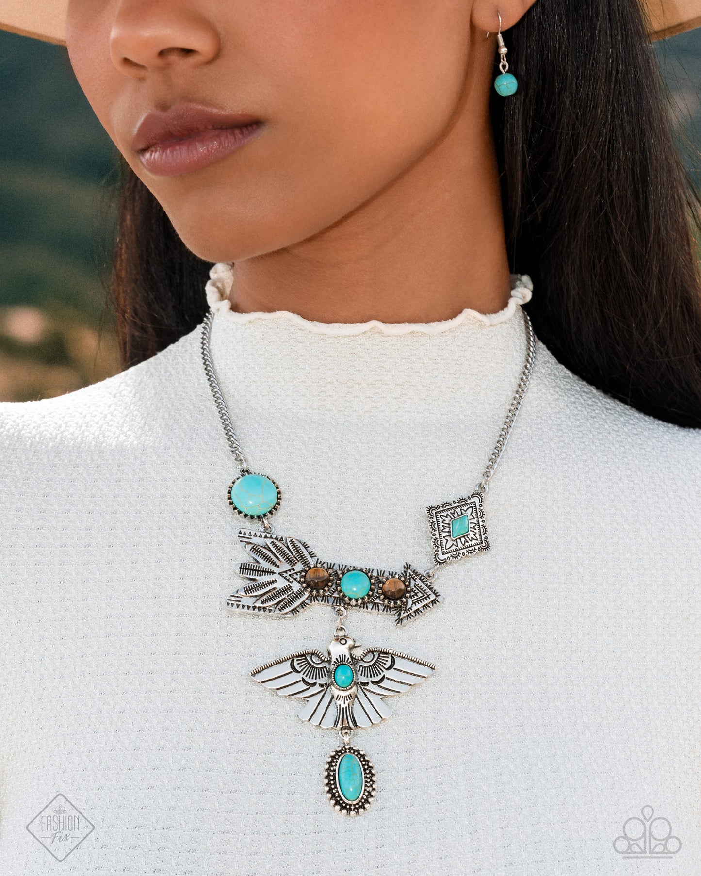 Earthy Expose - Blue Turquoise Stone Silver Eagle & Arrow Necklace Simply Santa Fe Fashion Fix April 2025 Paparazzi