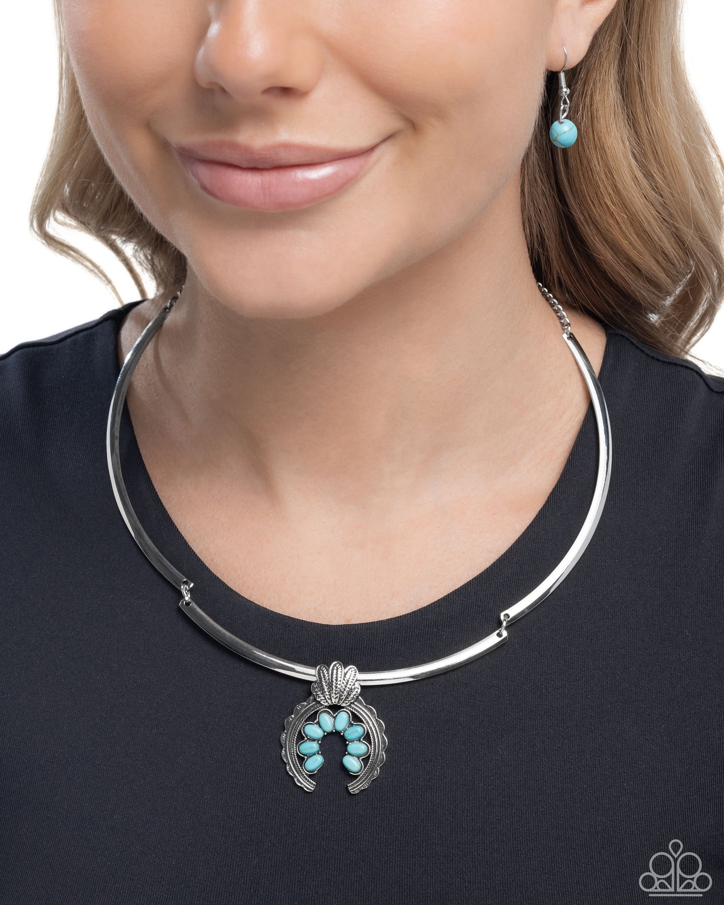 Smoldering Stones - Blue Turquoise Silver Santa Fe Necklace Paparazzi