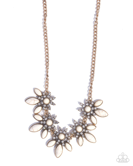 Western Revival - Gold & White Marbled Stone Flower Santa Fe Style Necklace Paparazzi N3439
