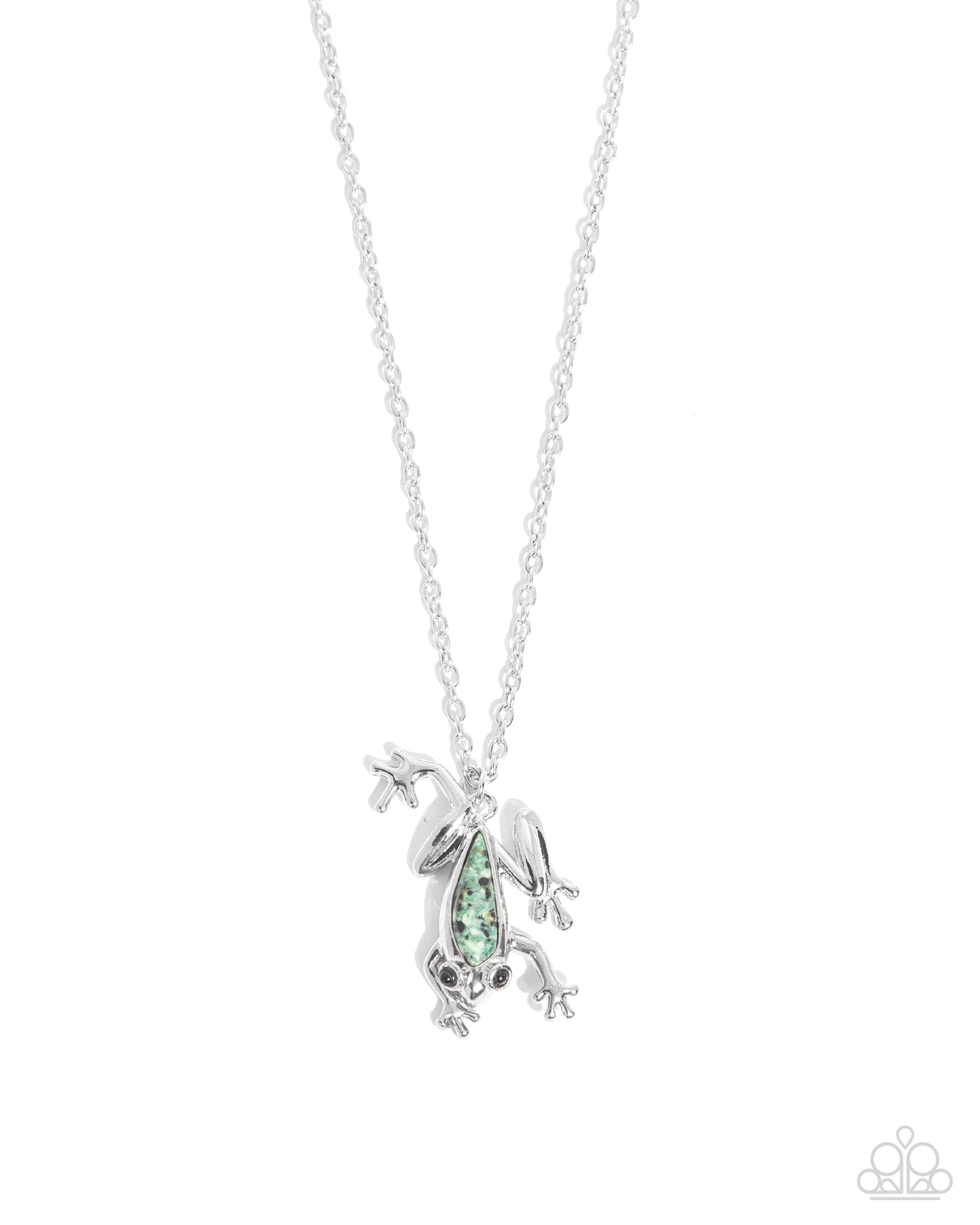 Flashy Tree Frog - Green Vibrat Marbled Stone Tree Frog Pendant Necklace Paparazzi N3249