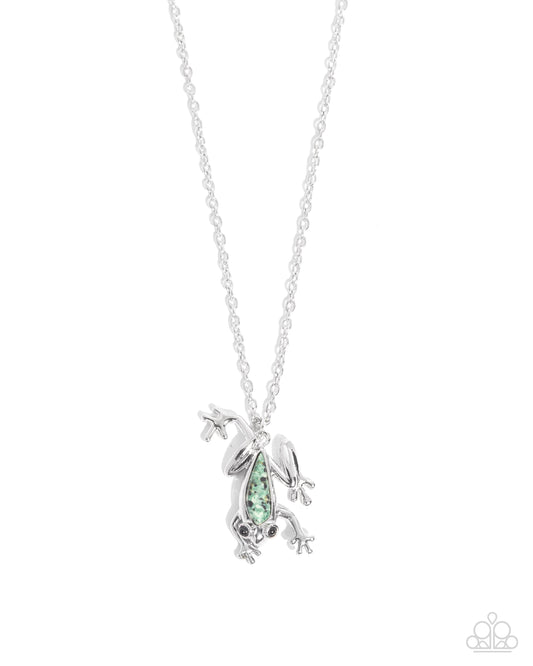 Flashy Tree Frog - Green Vibrat Marbled Stone Tree Frog Pendant Necklace Paparazzi N3249