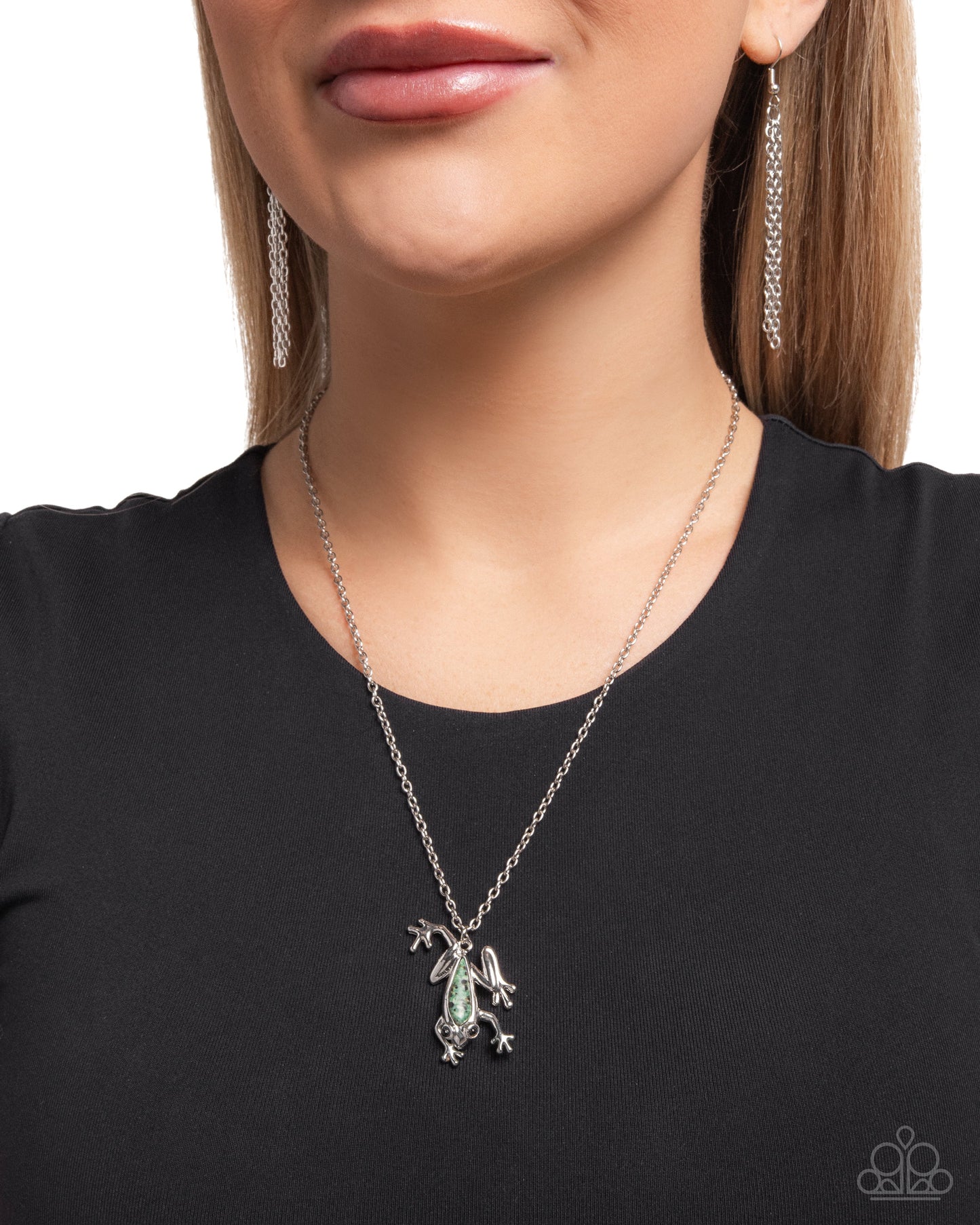 Flashy Tree Frog - Green Vibrat Marbled Stone Tree Frog Pendant Necklace Paparazzi N3249