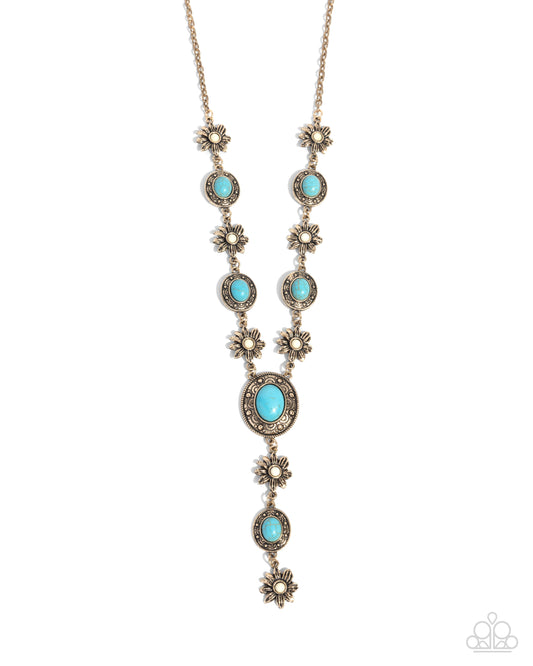 Rustic Rendezvous - Multi Turquoise Stone & Antique Gold Frame Y Necklace Santa Fe Style Paparazzi