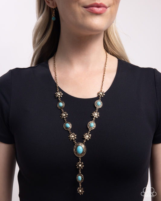 Rustic Rendezvous - Multi Turquoise Stone & Antique Gold Frame Y Necklace Santa Fe Style Paparazzi