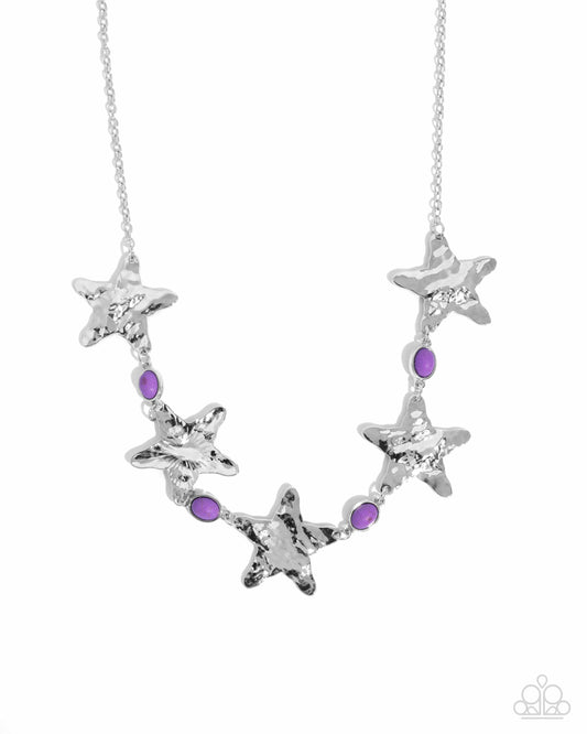 Stellar Santa Fe - Purple Stone & Hammered Silver Star Necklace Santa Fe Style Paparazzi N3343