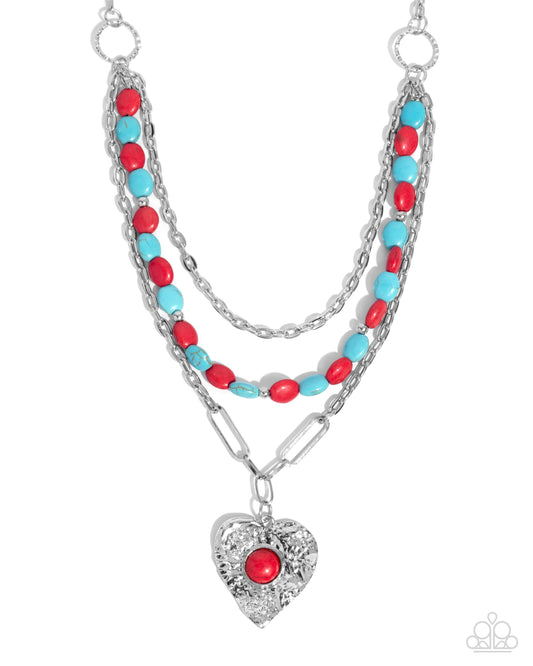 Frankly Flirting - Red & Blue Turquoise Stone Santa Fe Style Layered Necklace Paparazzi N3090