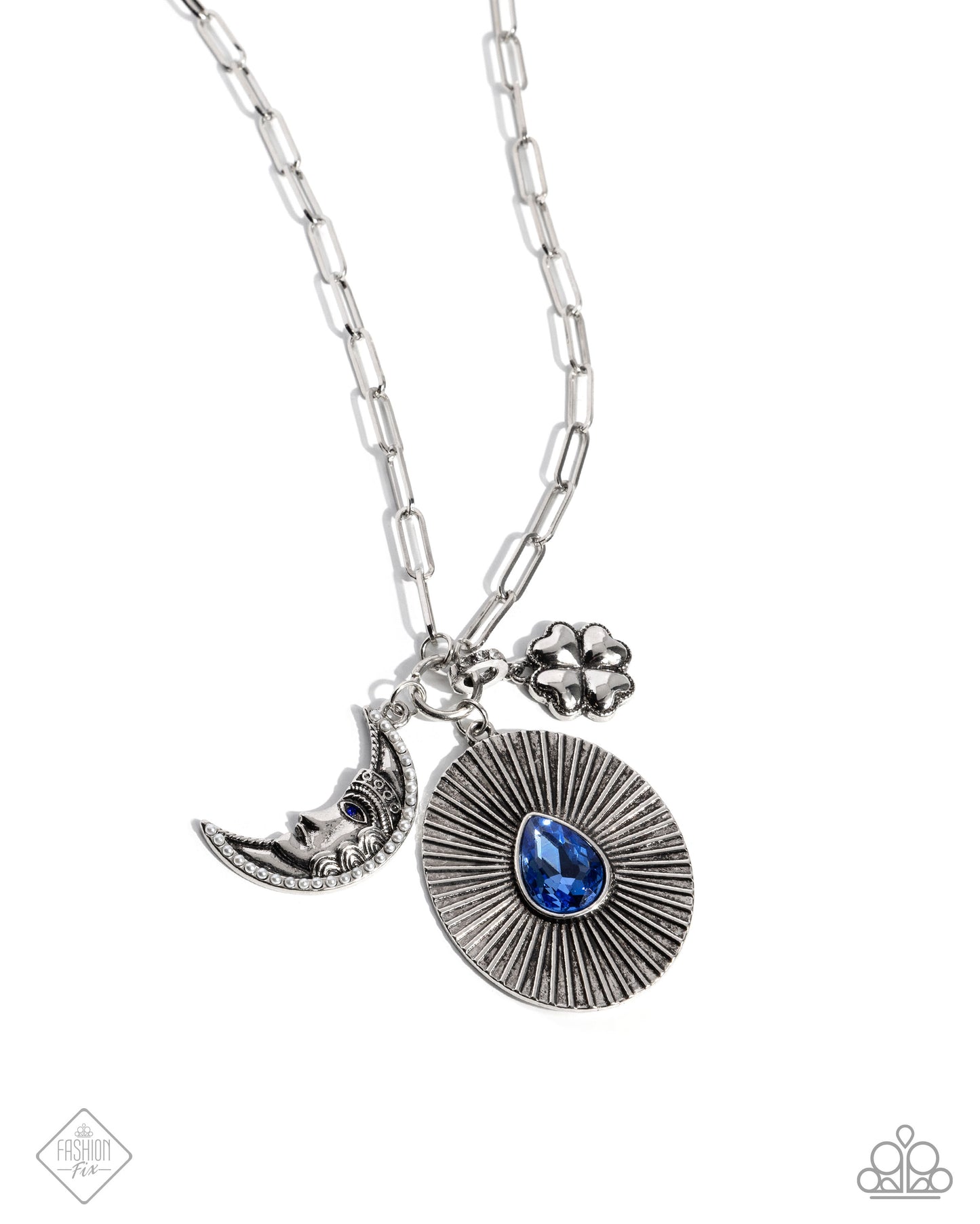 Stirring Season - Blue Teardrop Gem Silver Paperclip Chain Necklace Sunset Sightings April 2025 Fashion Fix Paparazzi N3429