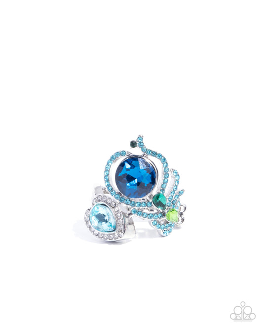 Enigmatic Excess - Blue & Green, Aquamarine Rhinestone Filigree Ring Paparazzi R0938