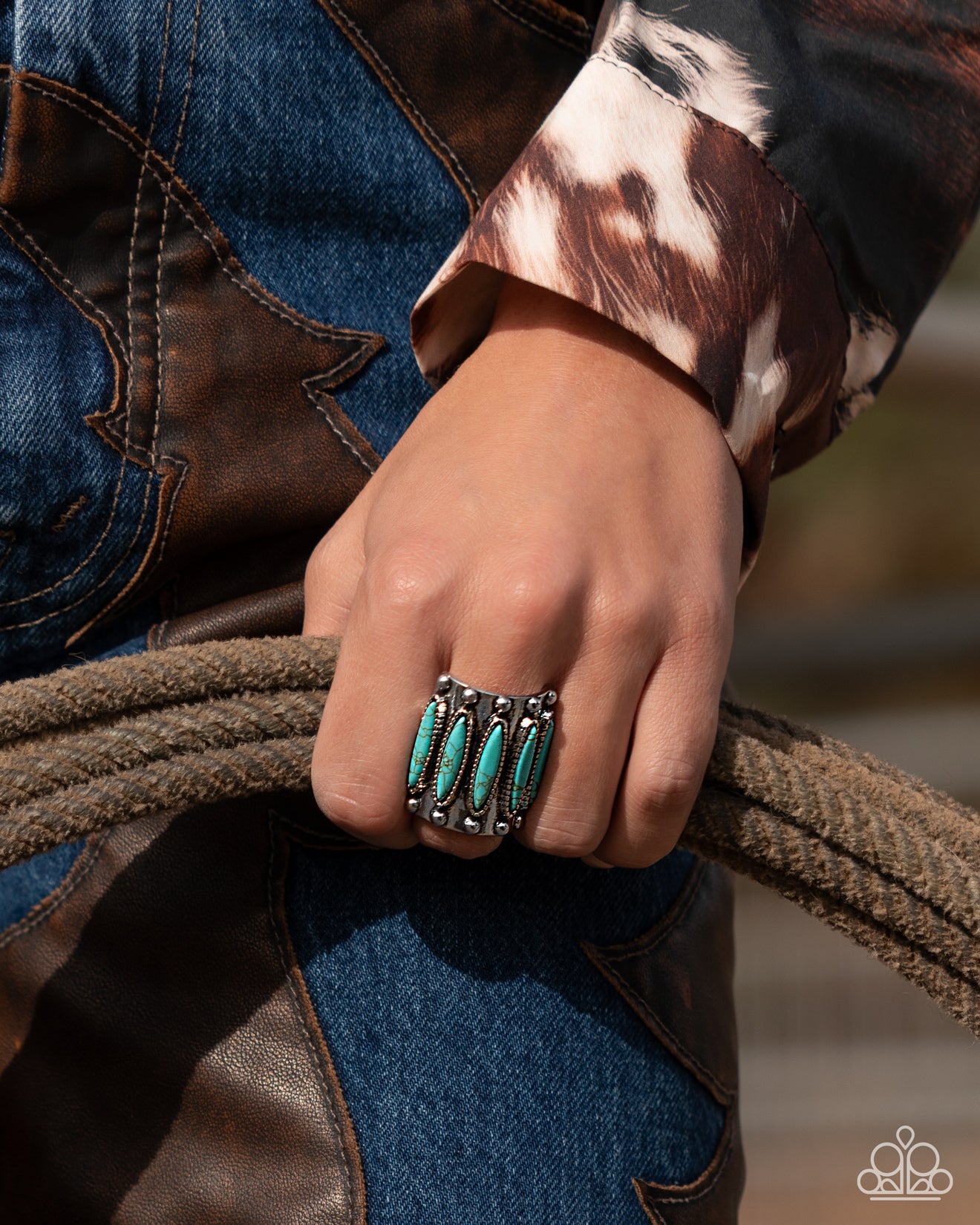 Southern Symmetry - Blue Turquoise Western Santa Fe Style Ring Paparazzi R1106