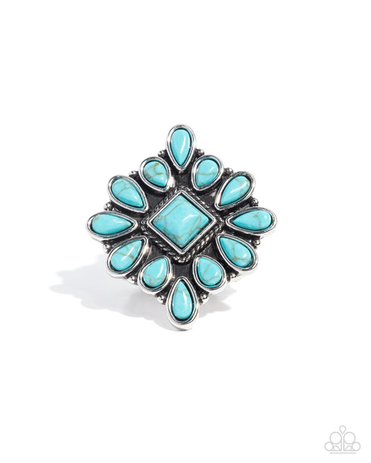 Developed Diamond - Blue Turquoise Stone Ring Santa Fe Style Paparazzi R1098
