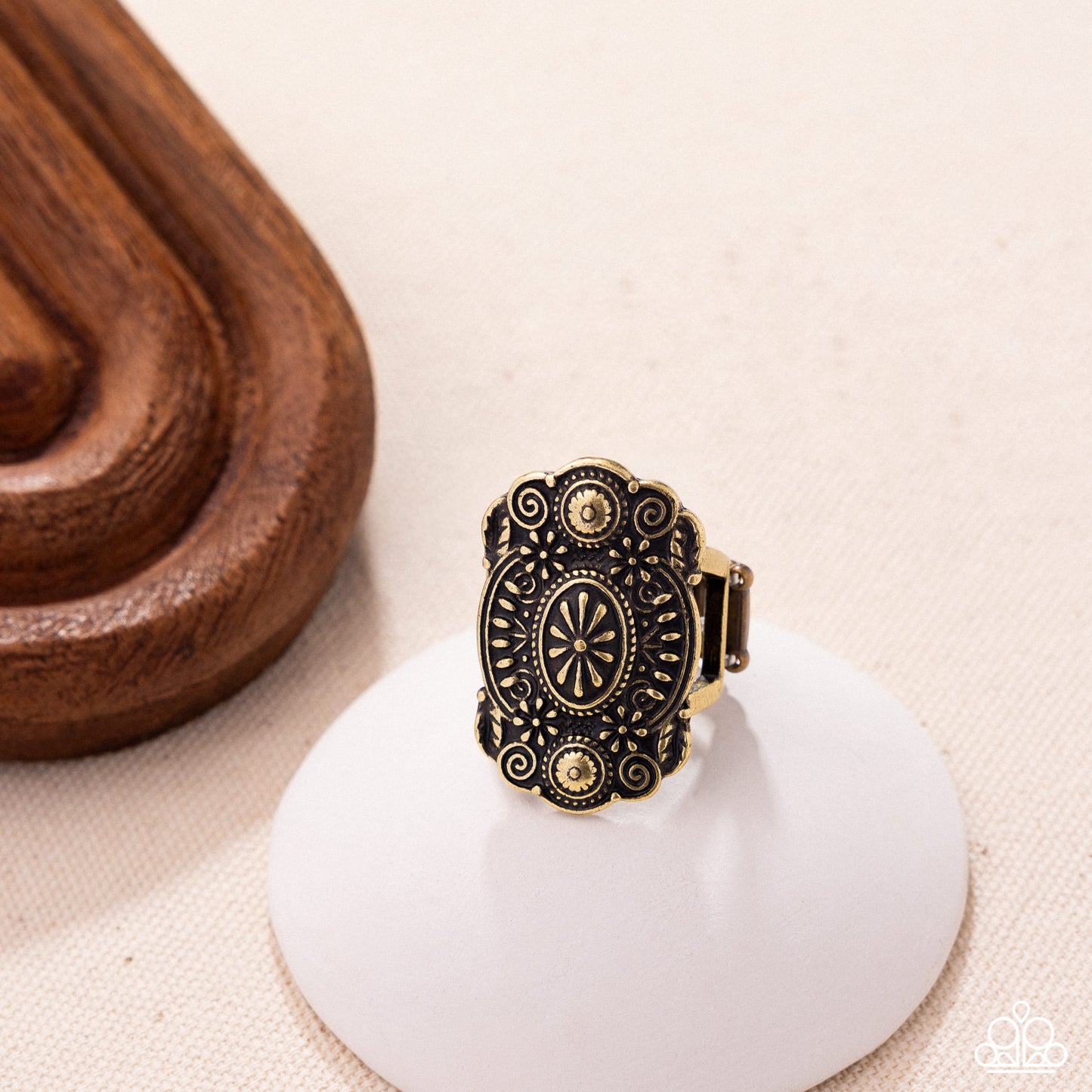 Frenetic Frame - Brass Filigree Motif Oversized Ring Paparazzi