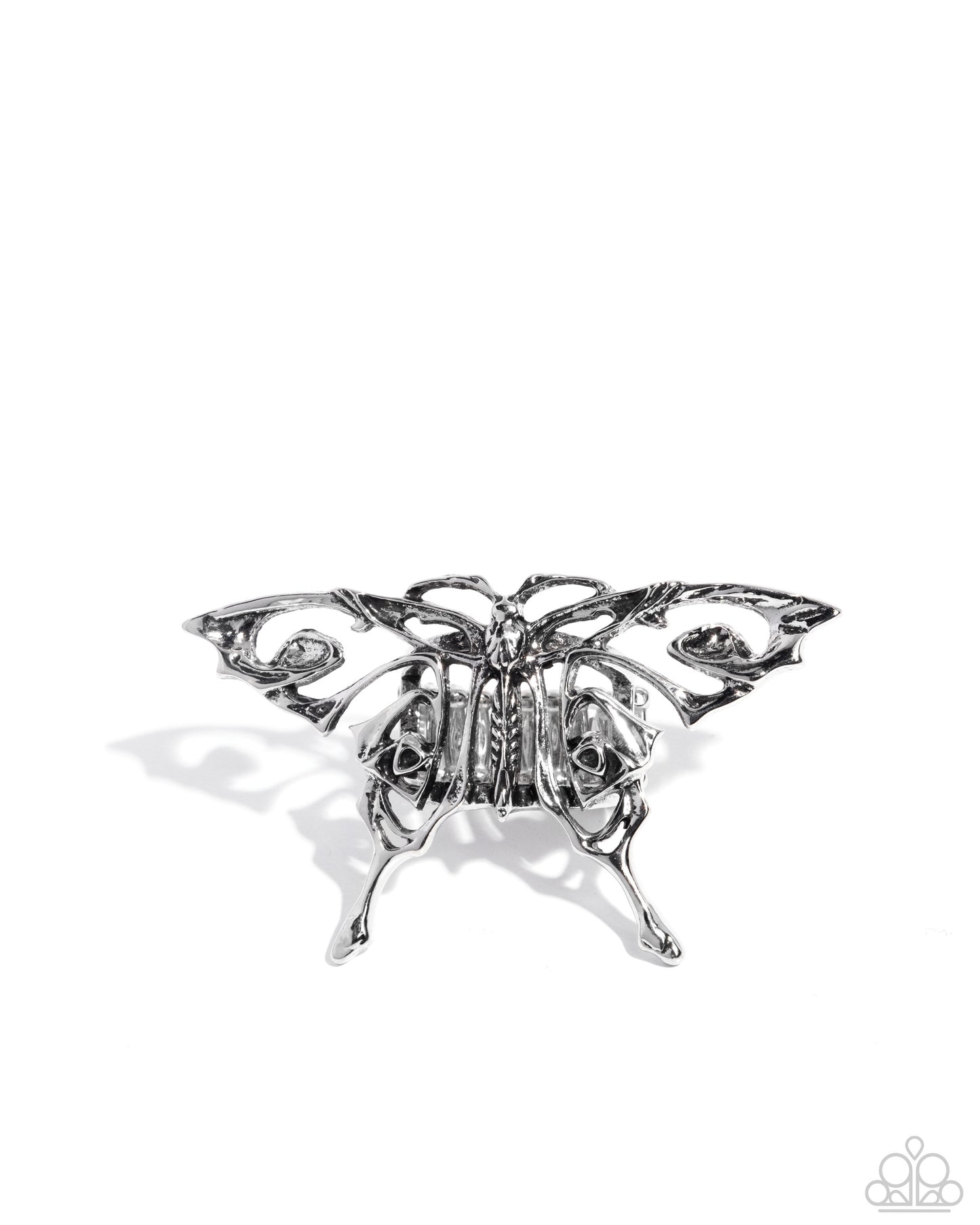 Majestic Moth - Silver Filigree Moth Oversized Ring Paparazzi R1062