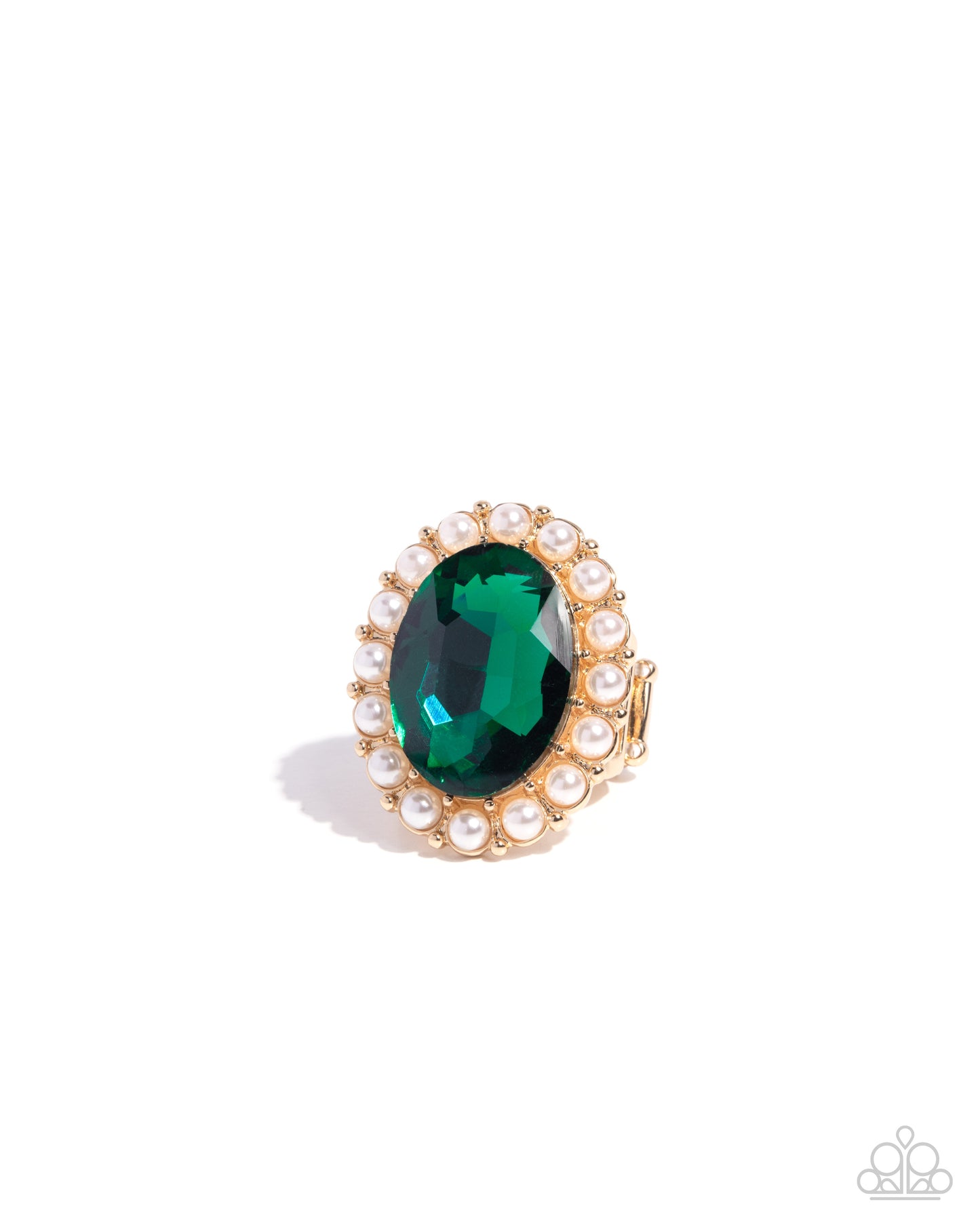 Paparazzi Officially Optimistic - Green Gem & White Pearl Ring R1398