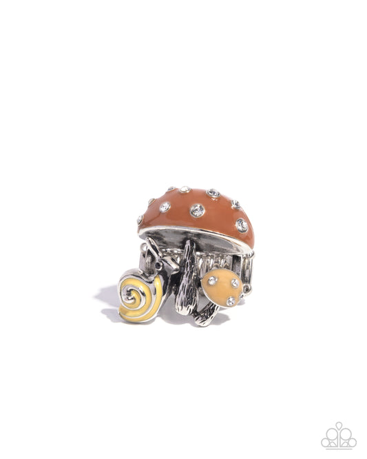 Timeless Toadstool - Brown Bran, Light Tan Painted Mushroom & Snail Ring Paparazzi R0985
