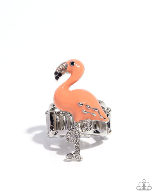 Flamingo Flair - Orange Flamingo Ring Paparazzi R1105