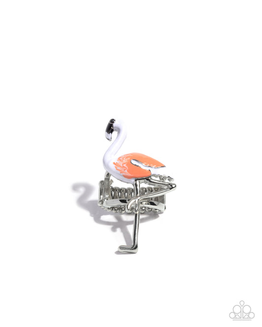 Flamingo Fantasy - White Painted Silver Flamingo Ring Paparazzi R1121