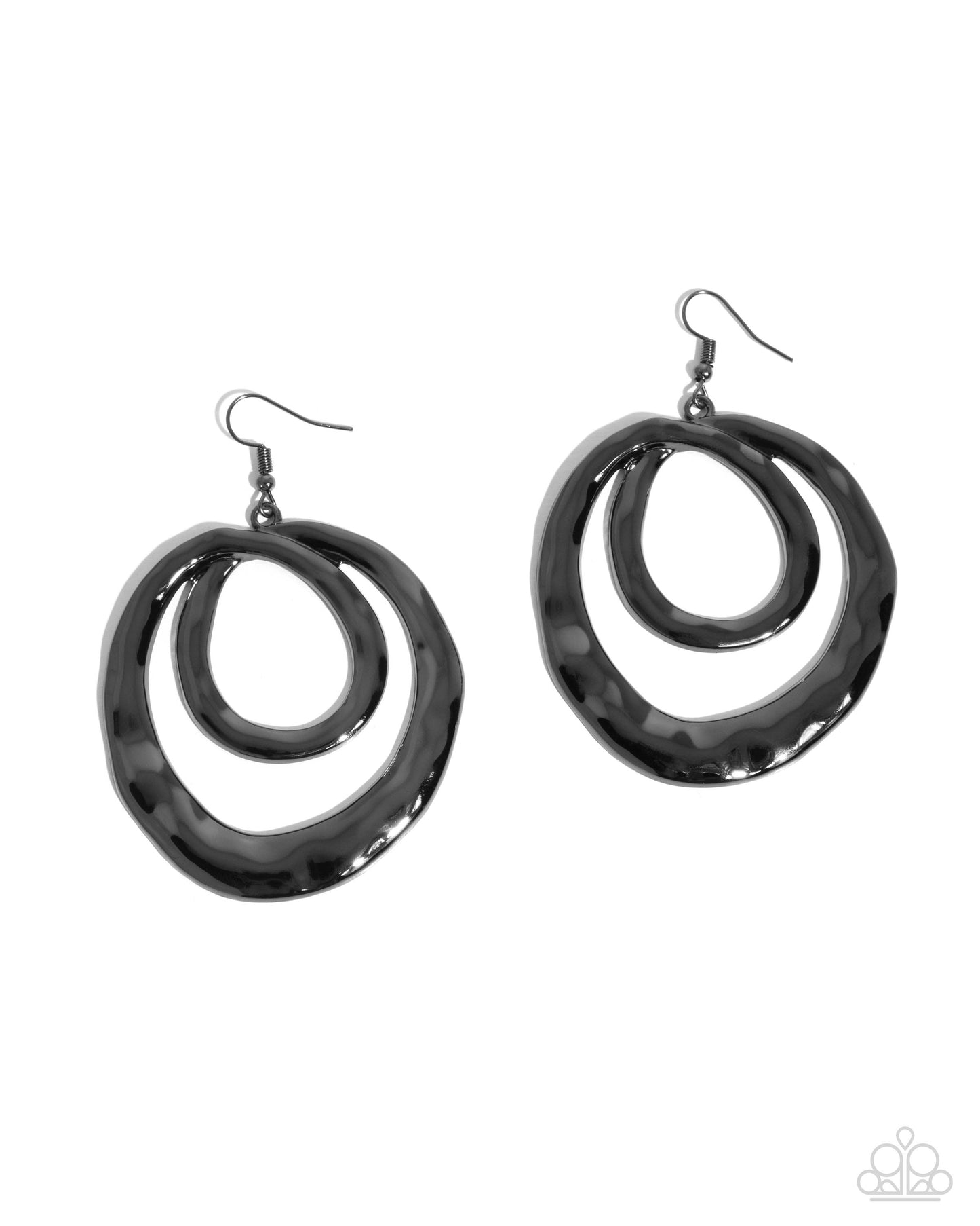 Subtle Swirls - Black Gunmetal Shiny Hammered Loop Earring Paparazzi