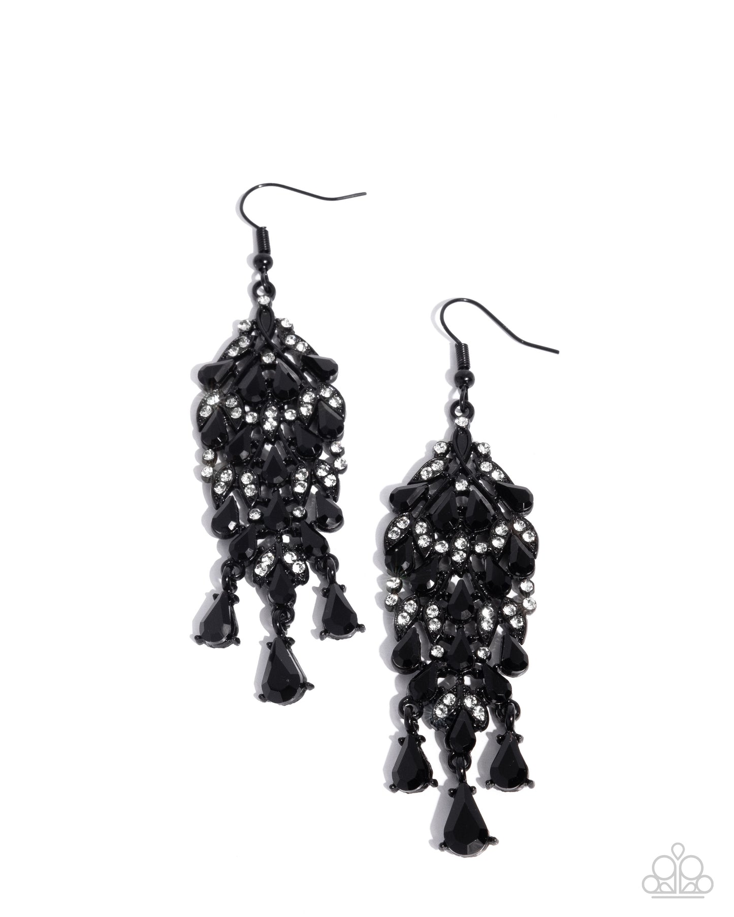 Fringe Film - Black Gem & White Rhinestone Earring Paparazzi E2656